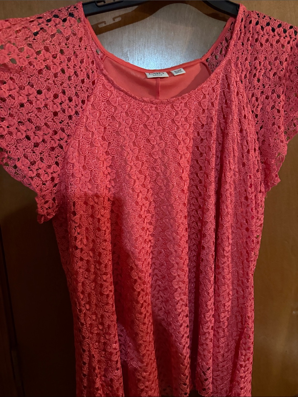 Cato Coral Lace Short Sleeve Tunic size 18/20